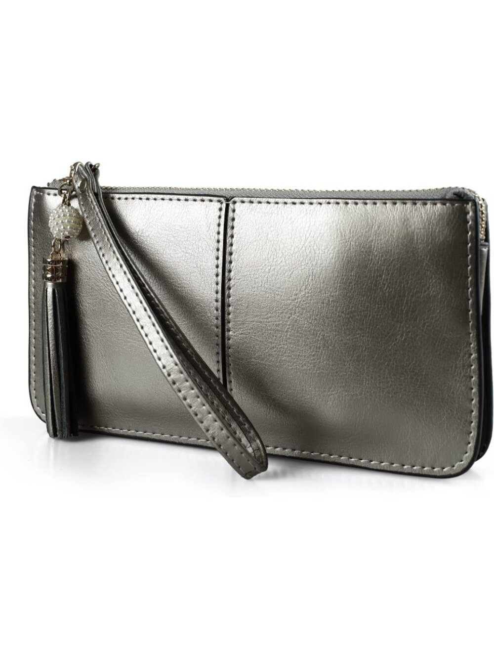 Women’s Warm Silver Genuine Leather Wristlet Clutch Slim Holder Wallet Purse